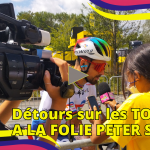 Peter Sagan au micro de jeunes reporters sur le Tour de France 2023