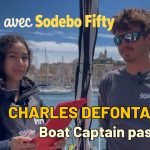 Charles Defontaine présente le Sodebo Fifty aux Pitchounes lors d'une visite des coulisses du trimaran.
