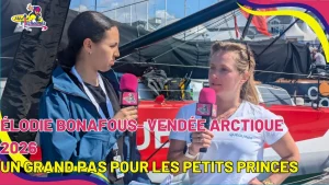Élodie Bonafous, skipper IMOCA Les Petits Princes, interviewée par Media Pitchounes avant le départ de la Vendée Arctique 2026.