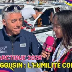 Manuel Cousin, skipper de l’IMOCA Coup de Pouce, répond aux questions d’une jeune reporter de Media Pitchounes avant le départ de la Vendée Arctique 2026.