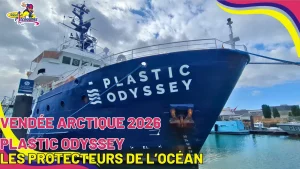 Le navire Plastic Odyssey amarré aux Sables-d’Olonne lors de la Vendée Arctique 2026 pour sensibiliser à la lutte contre la pollution plastique.