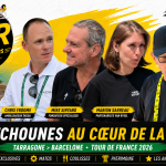 Les Pitchounes interviewent Chris Froome et Mike Sinyard lors de la deuxième journée du Tour de France 2026 entre Tarragone et Barcelone.