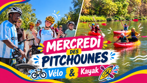 Mercredi des Pitchounes avec des jeunes à vélo et en kayak lors d’activités sportives